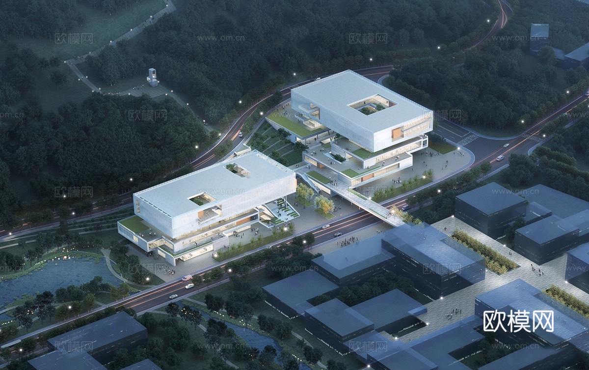 现代文化交流中心 文化馆建筑 艺术馆中心su模型