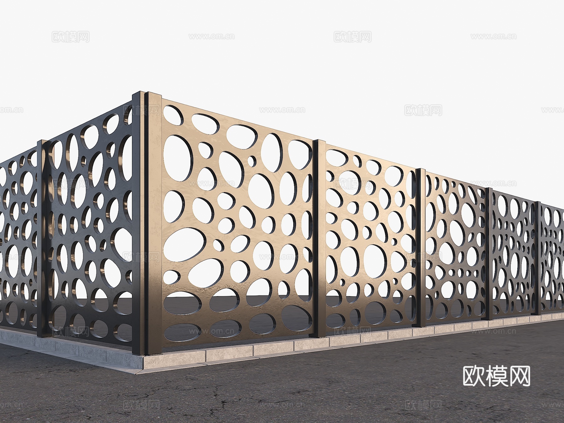 围墙 工业风围墙 现代金属围墙 空洞围墙 异形围挡 现代围墙su模型