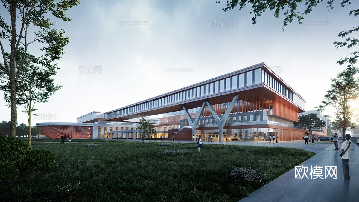 现代简约学校建筑 大学生活动中心 会堂su模型