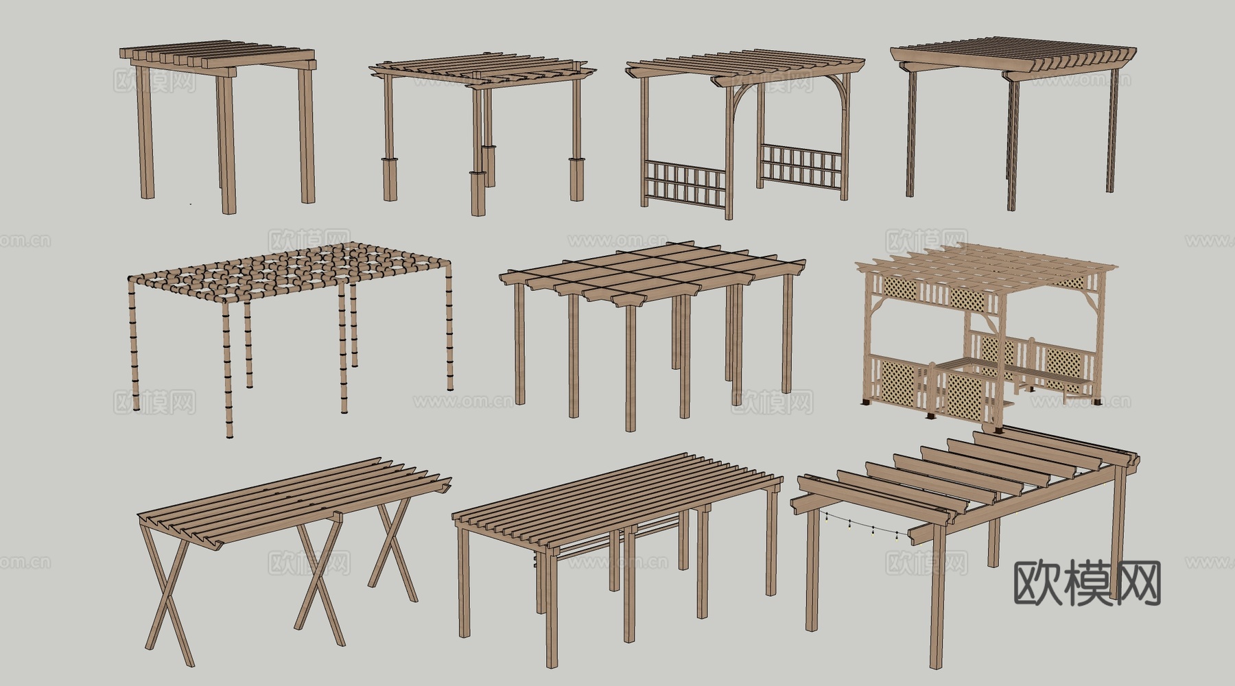 现代景观花架 葡萄架 廊架 绿植爬架su模型