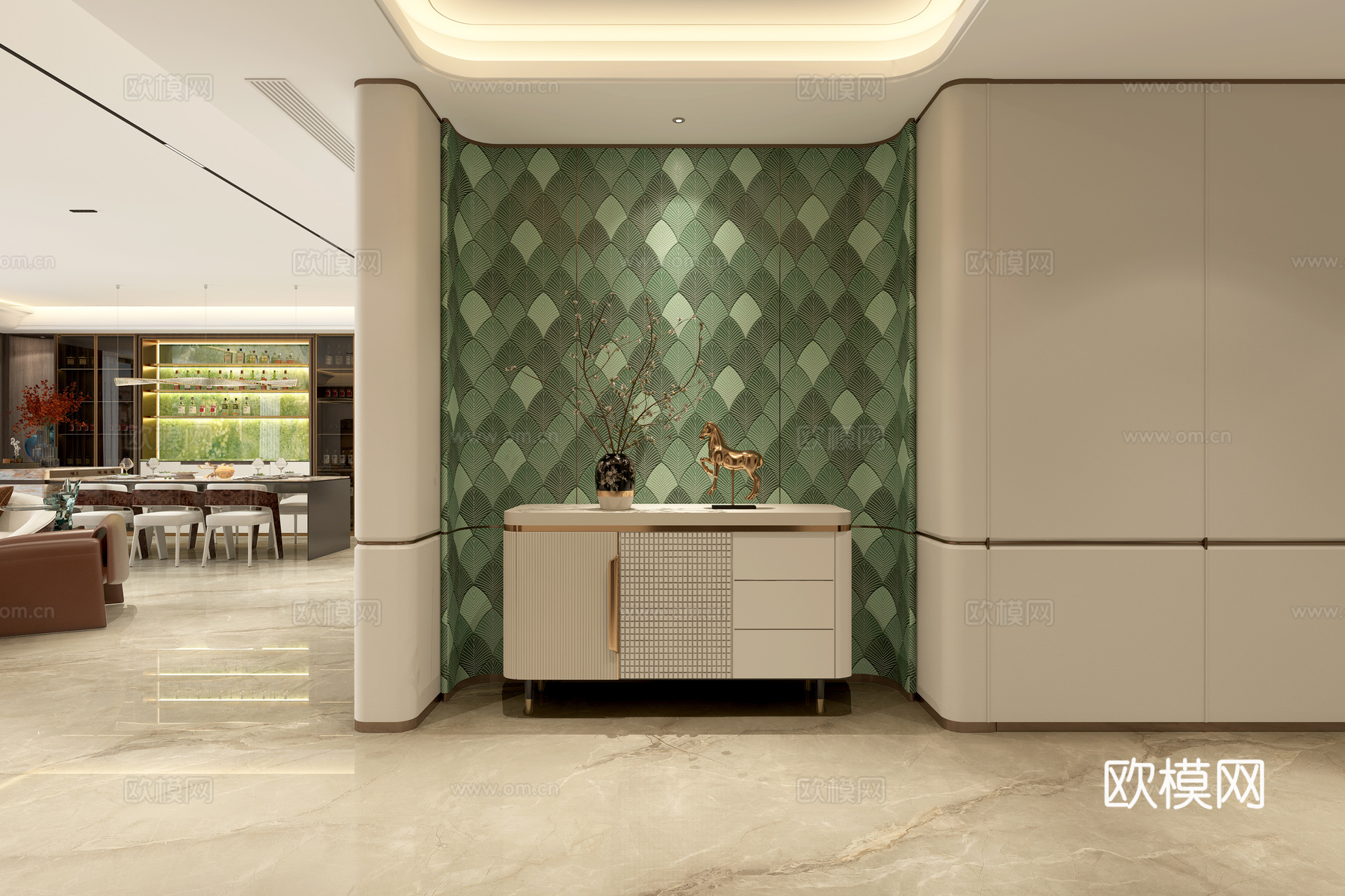 轻奢玄关 走廊过道 玄关柜 轻奢护墙板3d模型