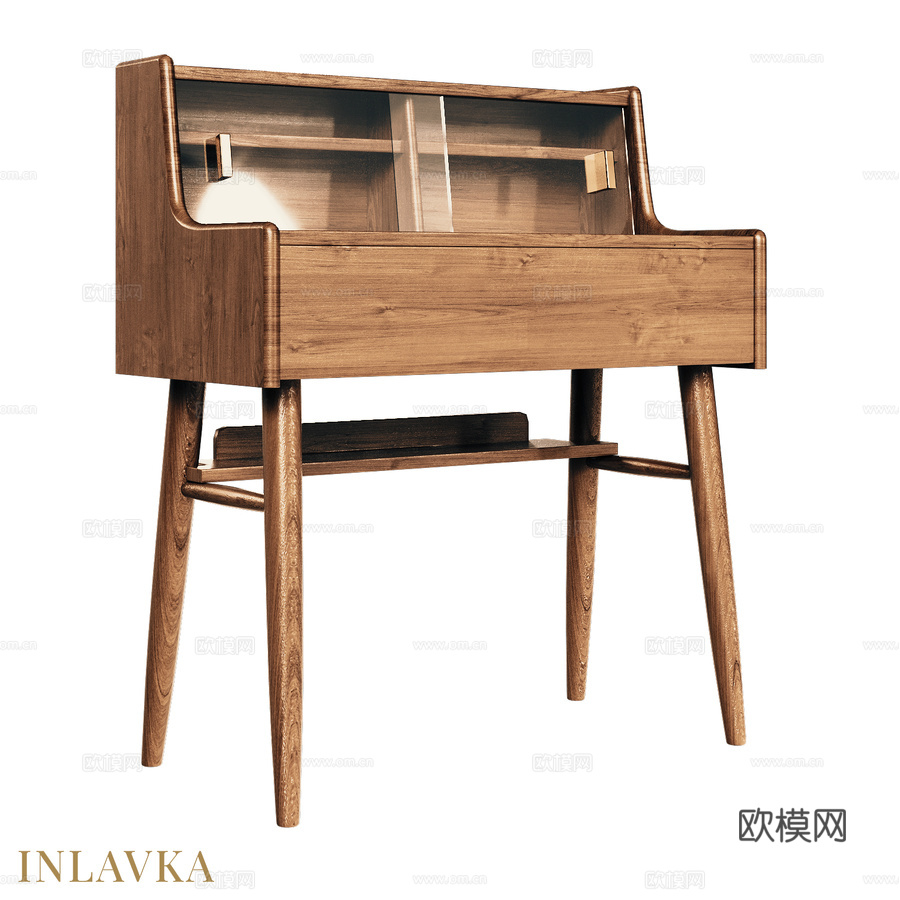 OM中世纪玻璃台面带层架梳妆台3d模型下载