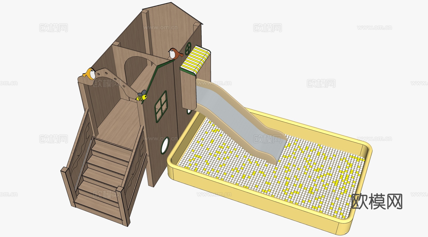 现代儿童游乐区 儿童滑梯 儿童游乐设施su模型