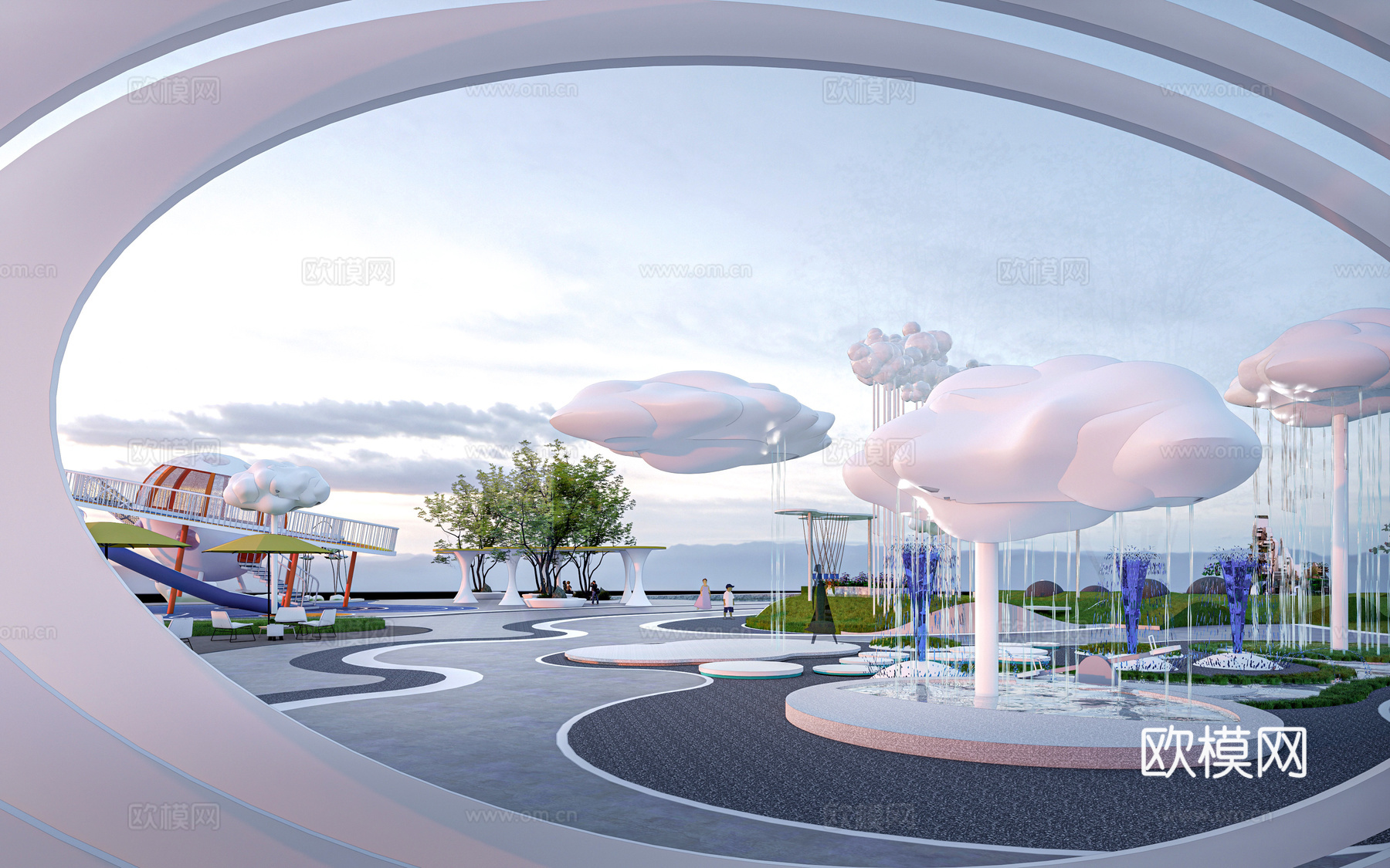 现代公园景观 云朵公园 广场景观 云朵装置艺术su模型