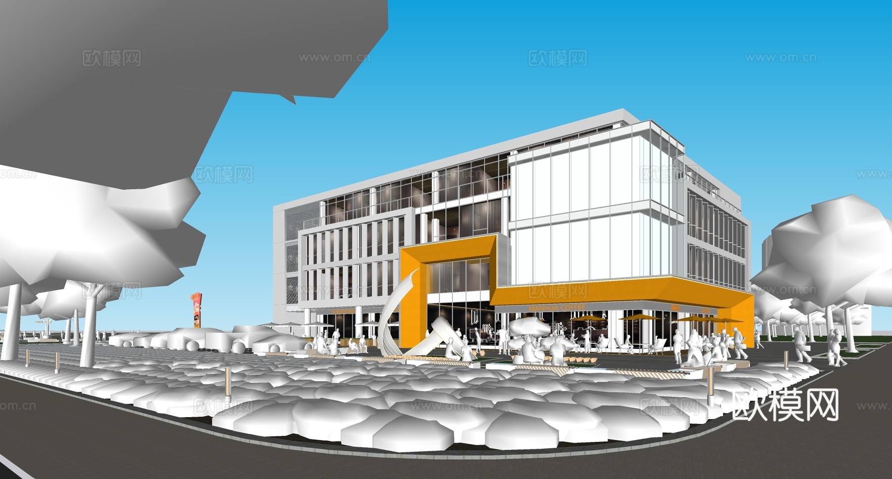 现代办公楼 现代写字楼建筑 商场建筑su模型