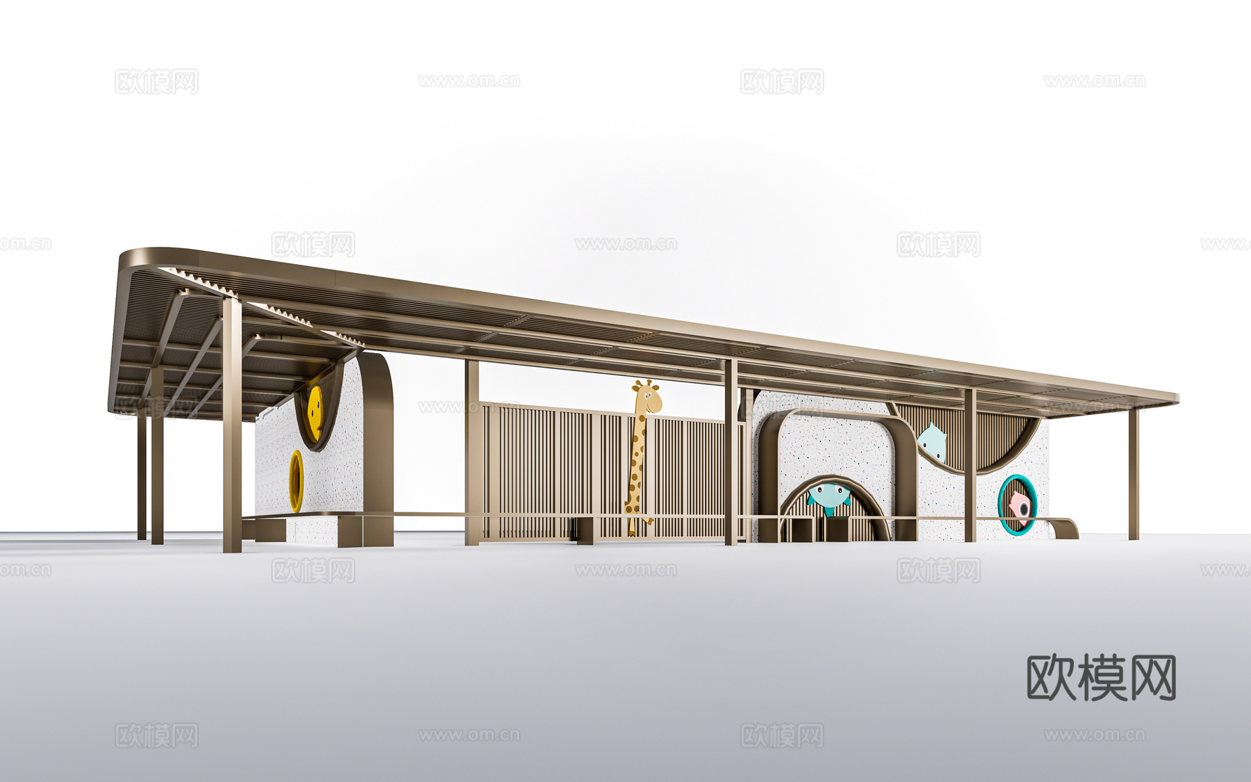 现代等候区廊架 休息区廊架 家长接送区廊架su模型