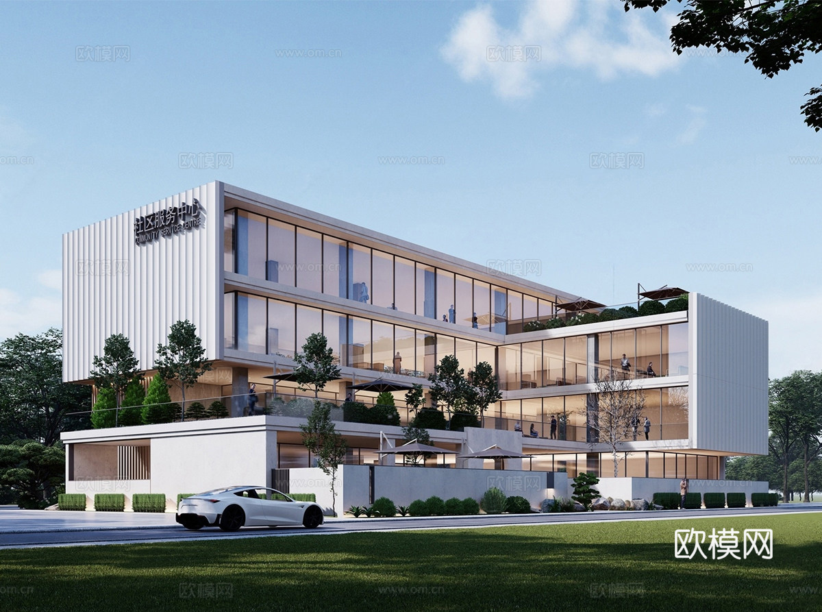 社区服务中心 建筑 文化馆建筑 政务中心建筑su模型