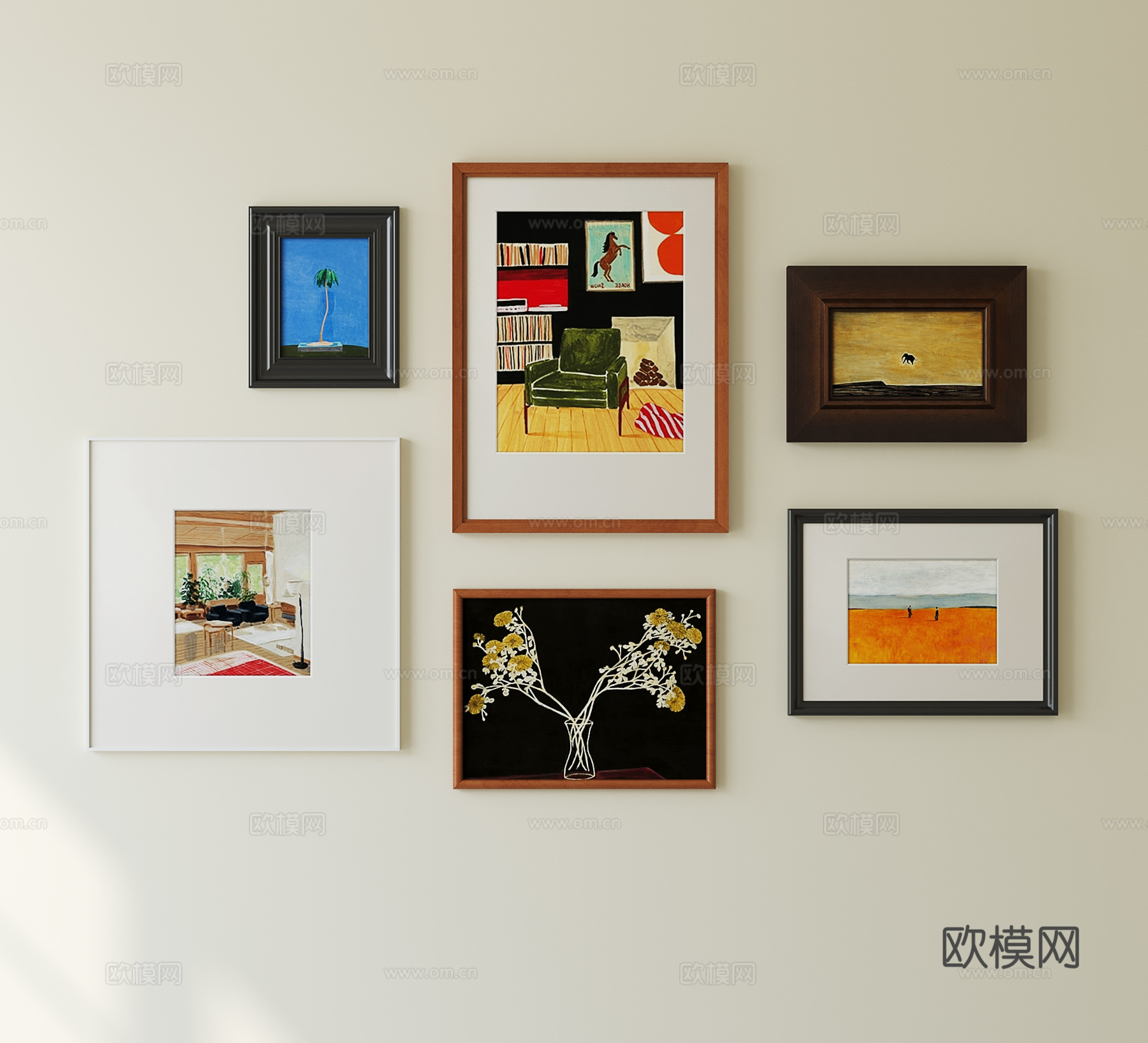 中古挂画 抽象挂画 照片墙su模型