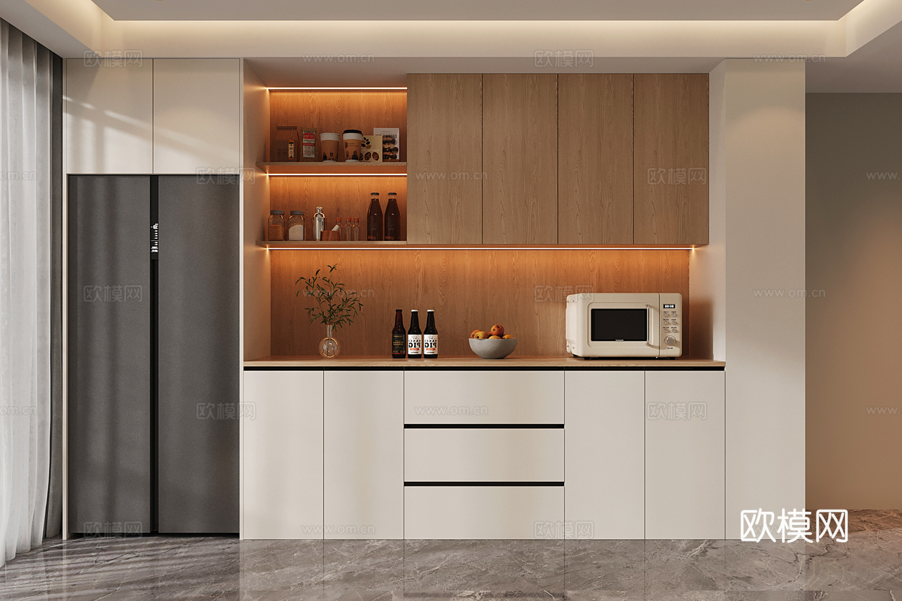 现代酒柜 冰箱酒柜 冰箱柜 开放酒柜su模型