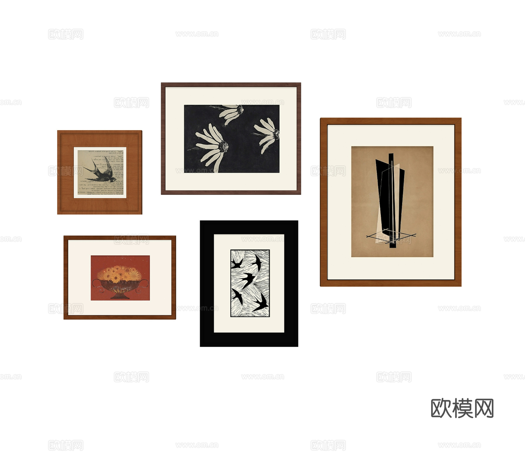 法式中古挂画 抽象挂画 照片墙su模型