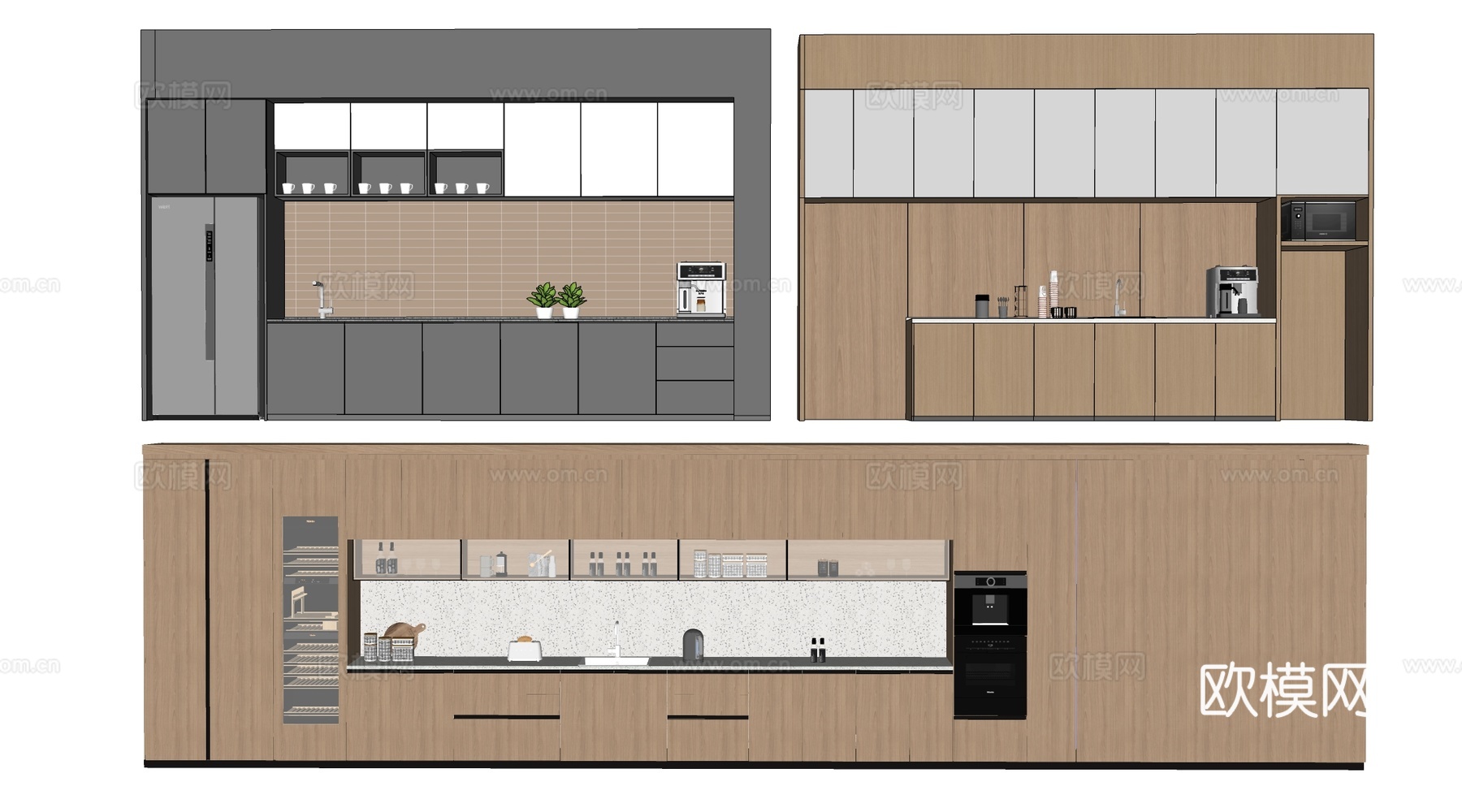 现代茶水间柜子 茶水台 茶水间储物柜 茶水柜su模型