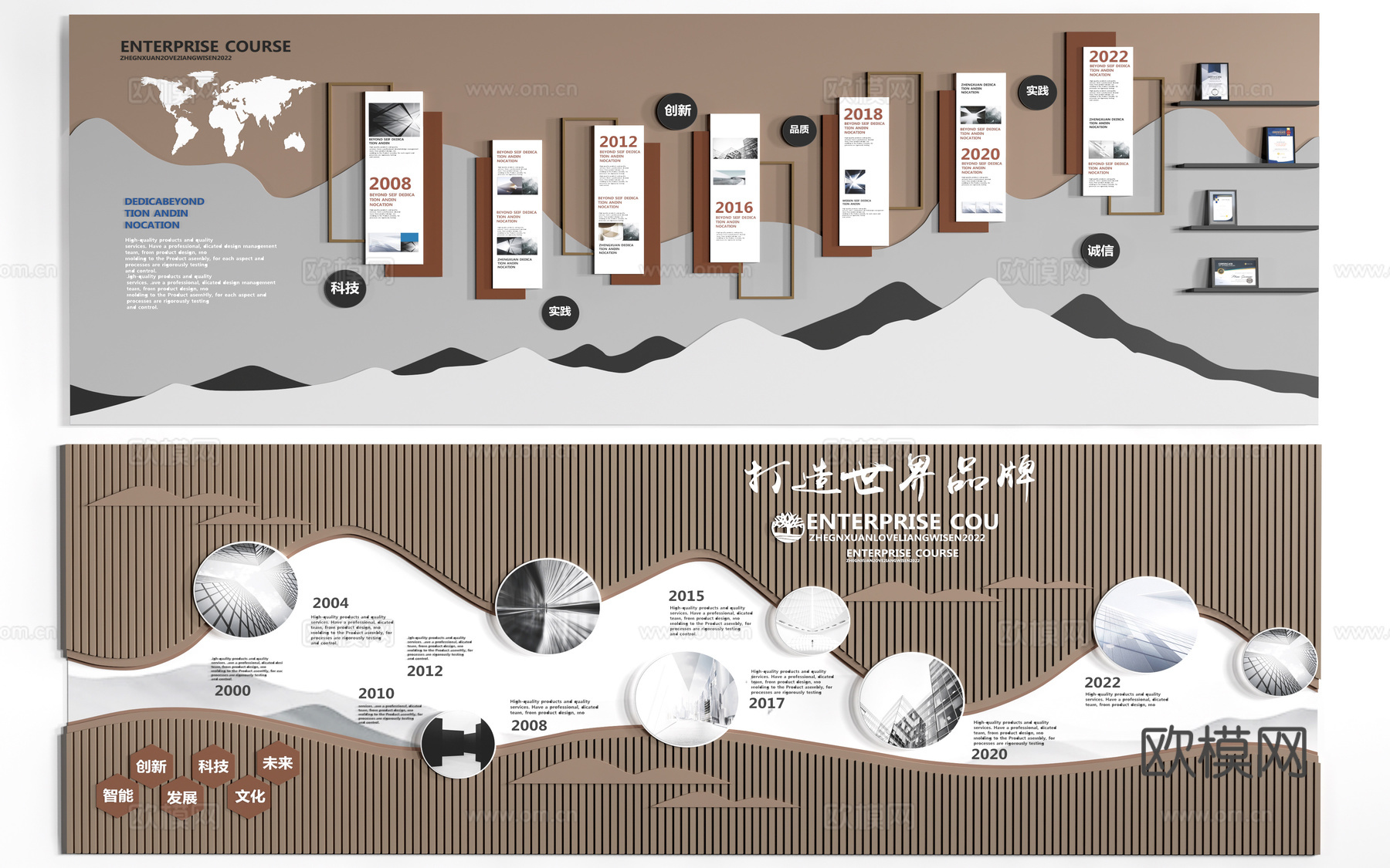 现代发展历程墙 公司形象墙 公司背景墙 展厅展板su模型