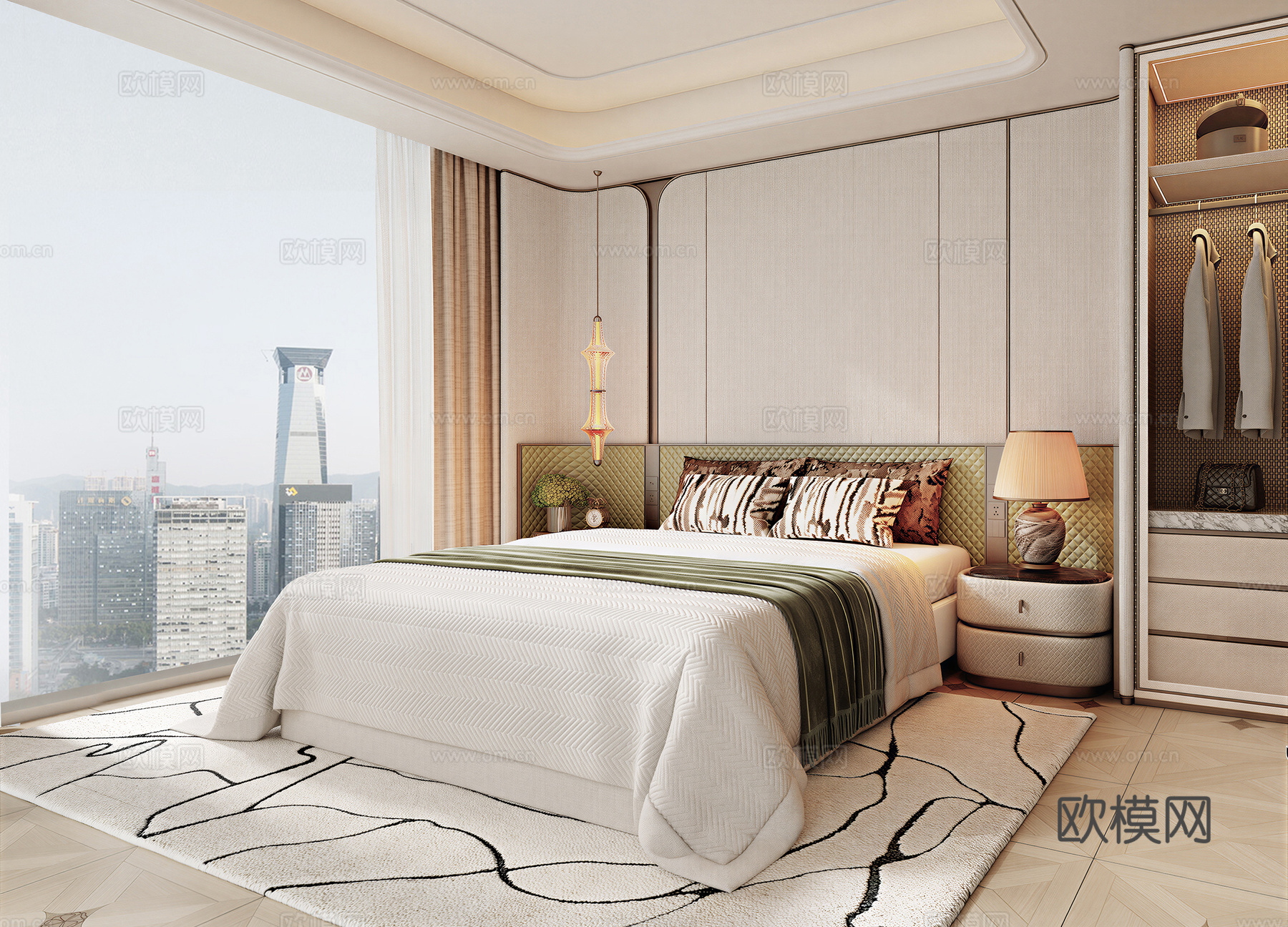 意式卧室 米洛提卧室 现代卧室 双人床组合 现代双人床组合su模型