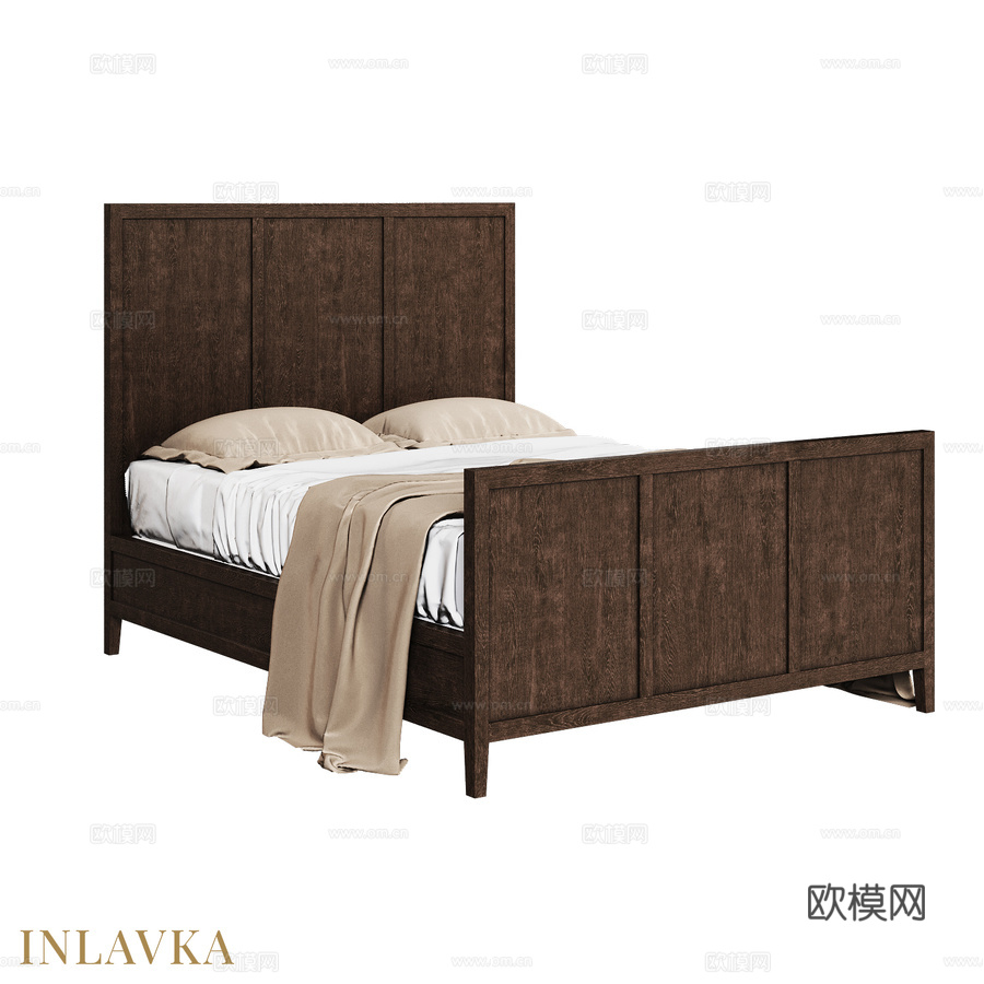 OM床160x200带高脚板简约风格3d模型下载