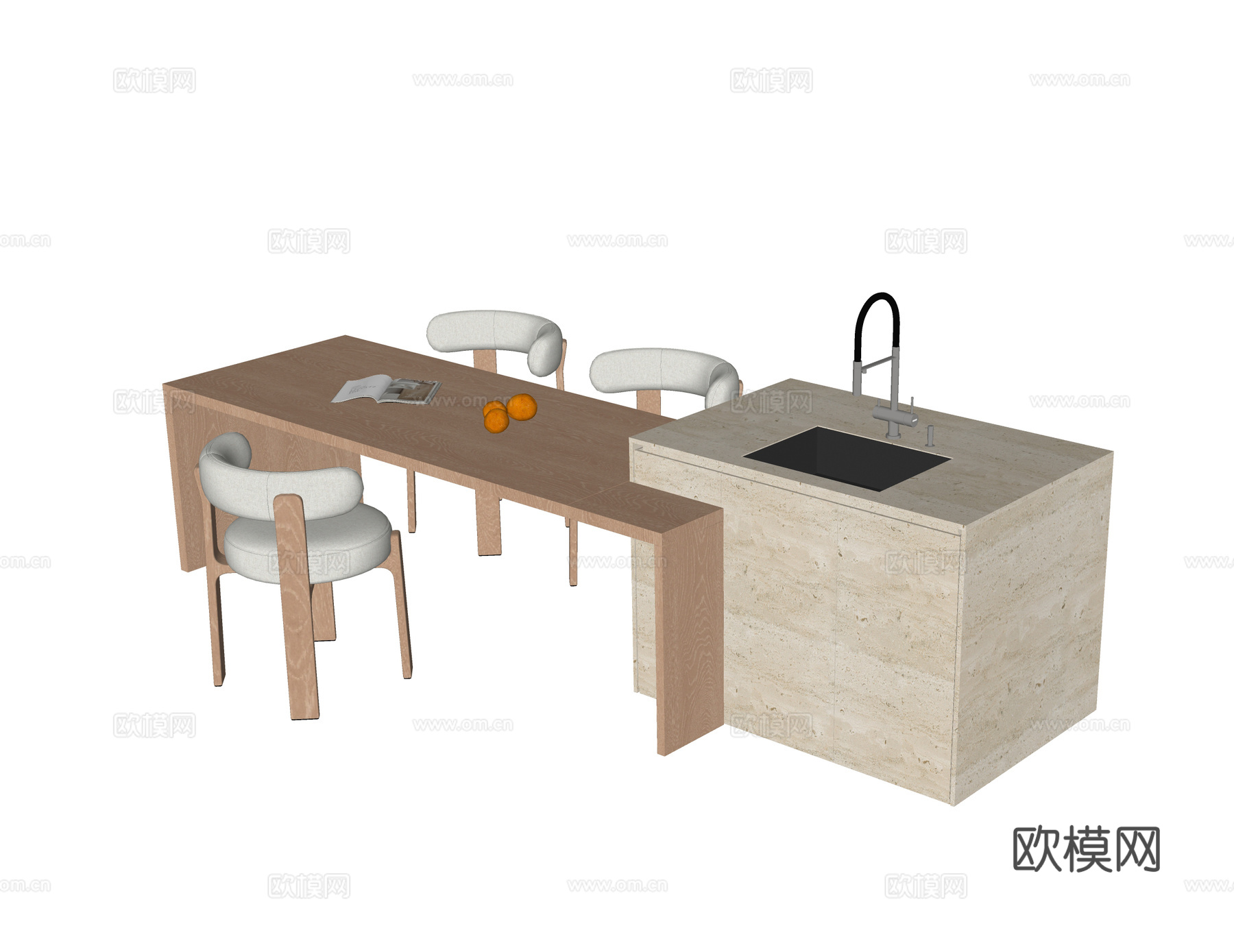 现代岛台餐桌椅su模型