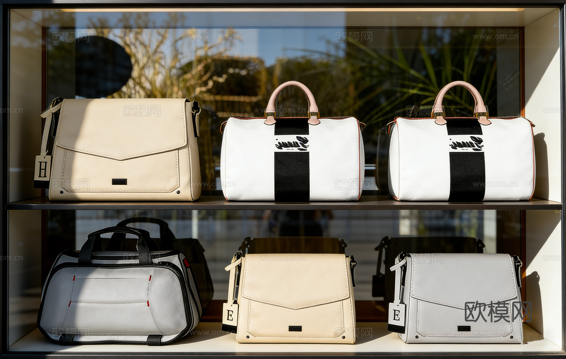 ​ 黑灰配色旅行包 双肩背包模型 单肩包手提包 旅行包 女包su模型