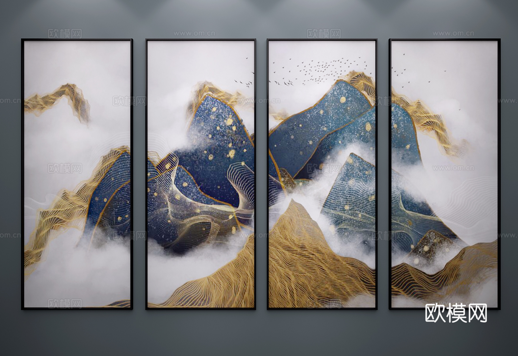 中式挂画 中式艺术画 中式装饰画 中式山水画 中式玄关画3d模型下载（渲染图1）