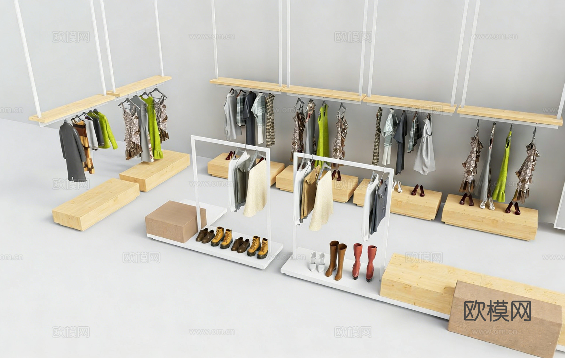 ​ 现代简约服装店 买手店 展示架陈列台 服装鞋子 ​ 木质su模型