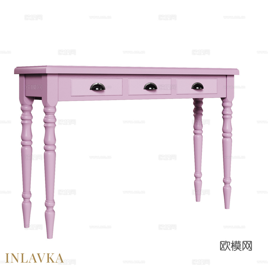 OM三抽屉经典风格边柜，带3d模型3d模型下载