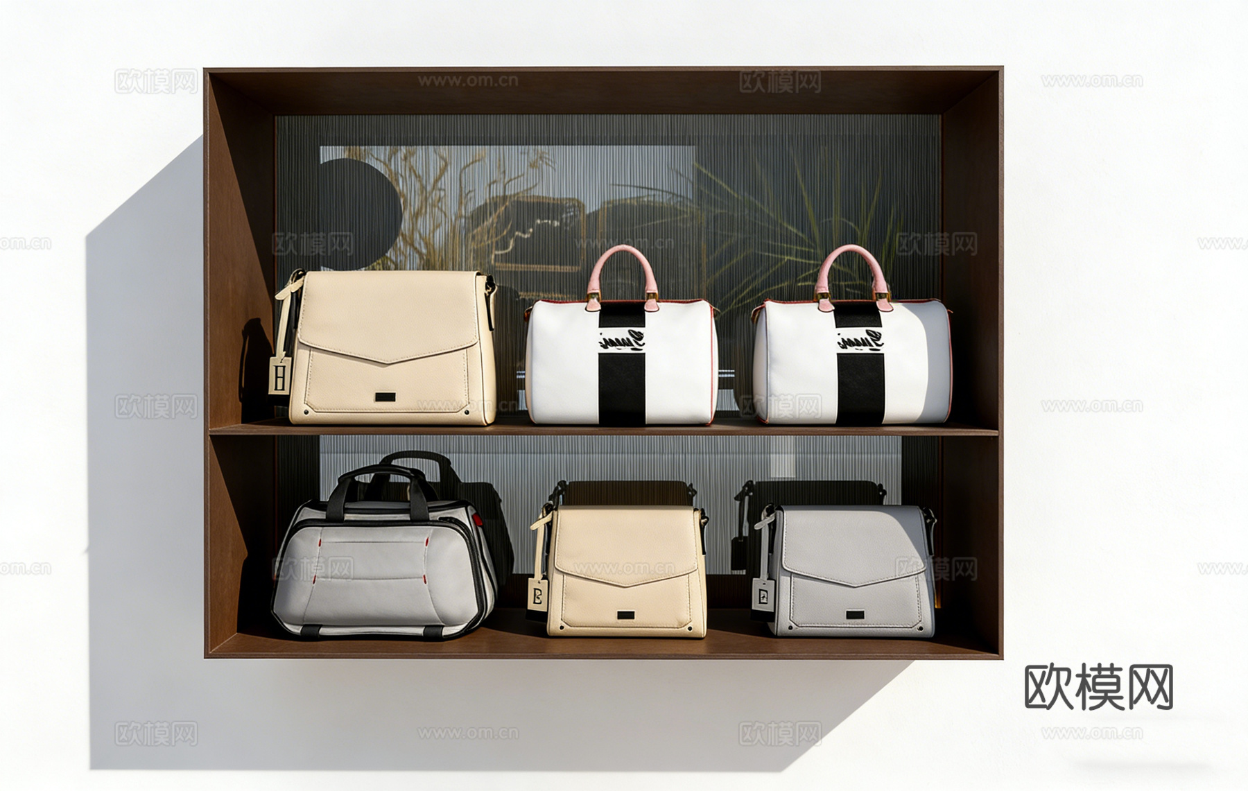 ​ 黑灰配色旅行包 双肩背包模型 单肩包手提包 旅行包 女包su模型