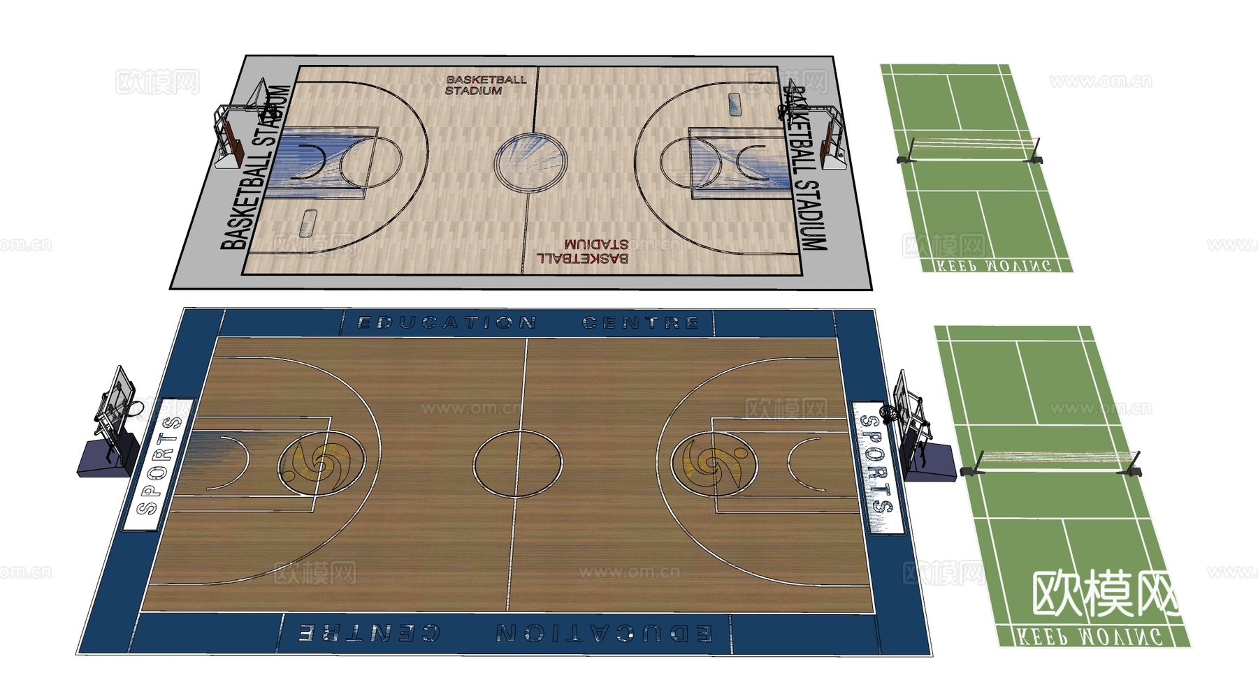 现代篮球场 运动场 室内球场su模型下载（渲染图2）