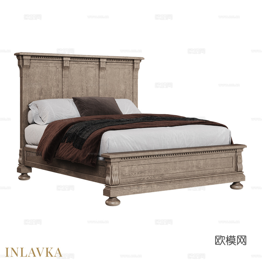 OM床140x200配低脚板美式风格3d模型下载