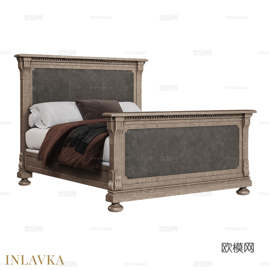 OM床140x200高脚板款，软包饰边，A3d模型下载