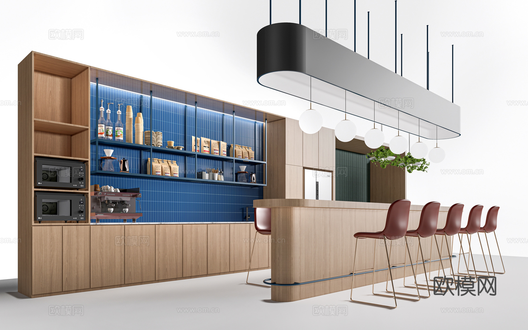 现代茶水间吧台 茶水间桌椅 水吧台su模型