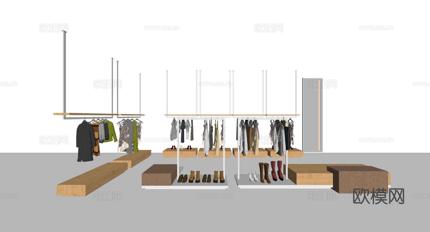 ​ 现代简约服装店 买手店 展示架陈列台 服装鞋子 ​ 木质su模型