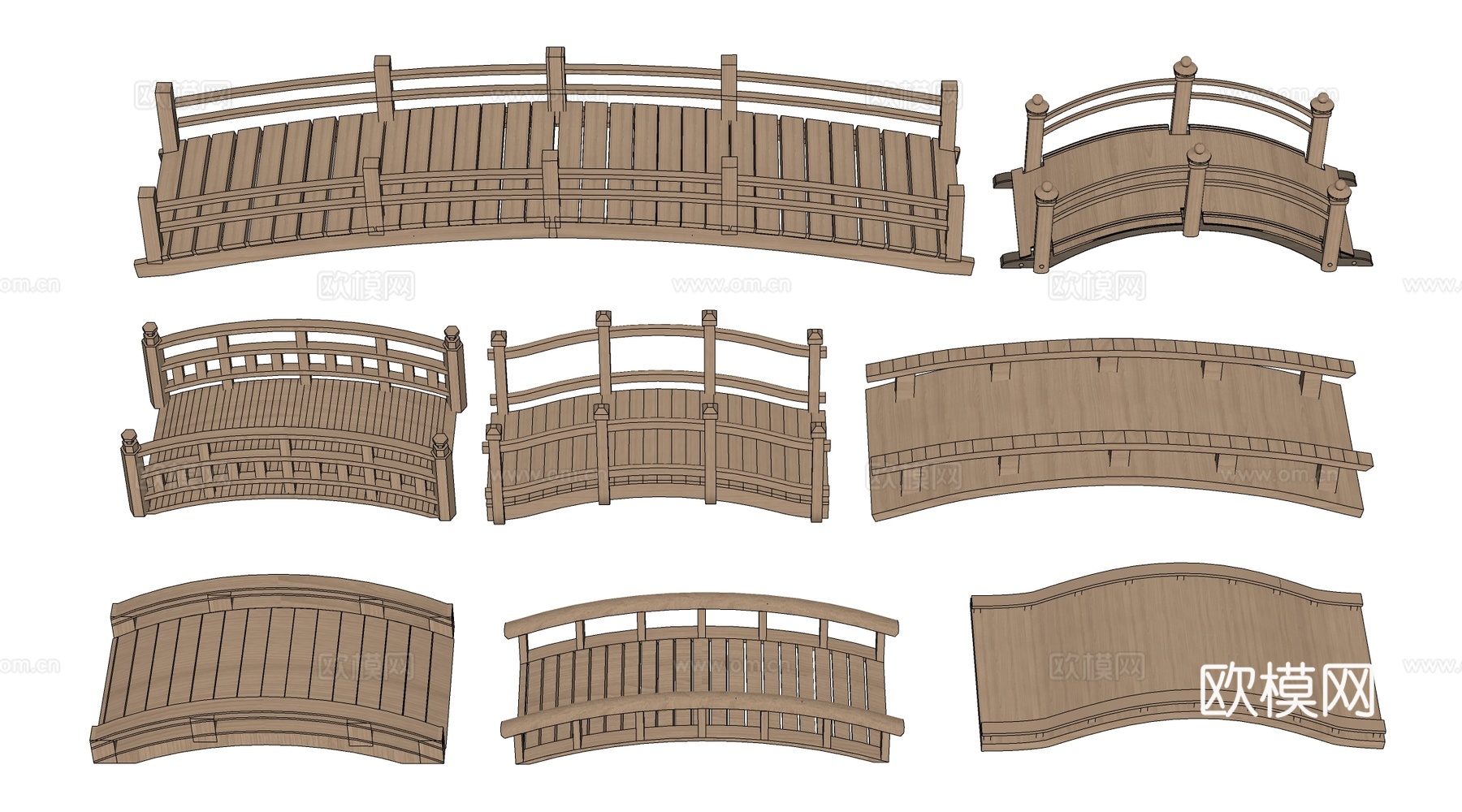 现代景观小桥 景观桥 木拱桥 公园桥su模型