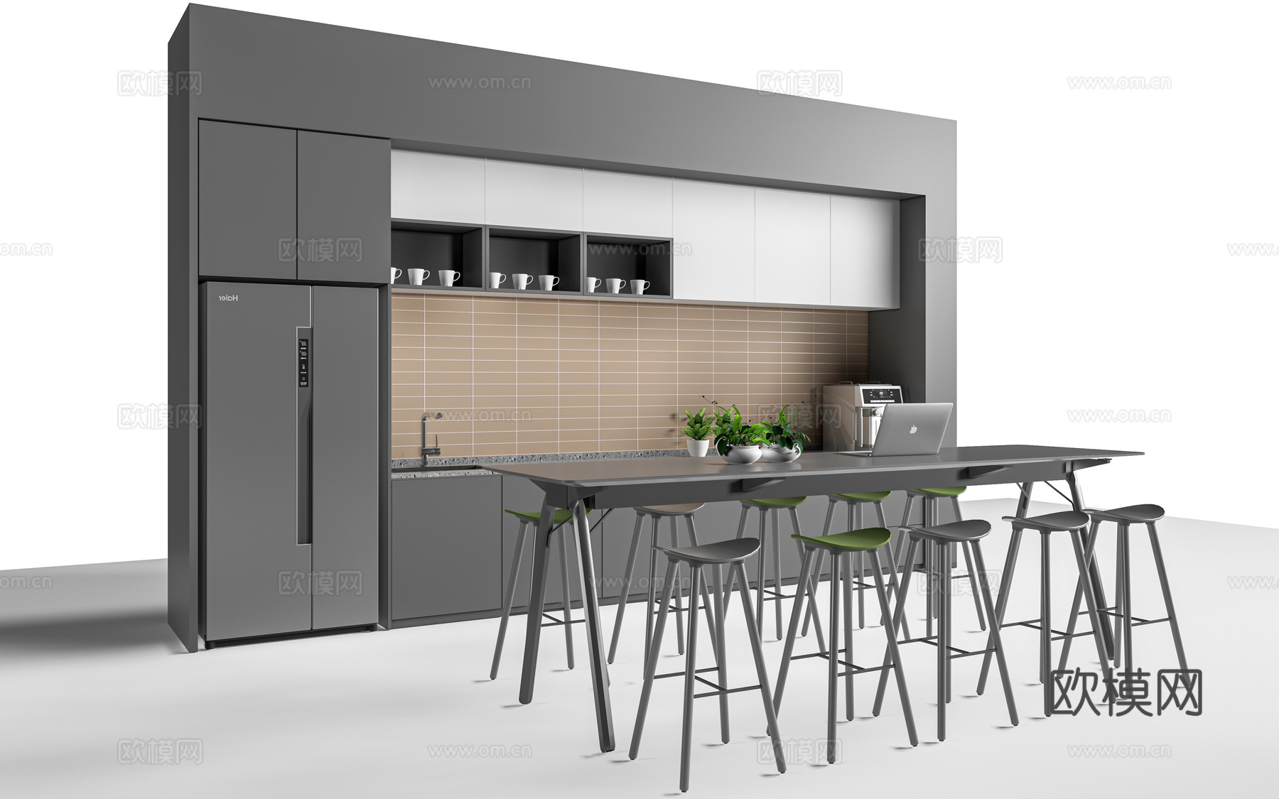 现代茶水间吧台 茶水间桌椅 水吧台su模型
