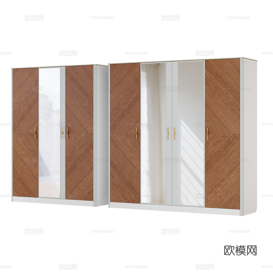 OM 双门带镜衣柜 阿雷佐款3d模型下载