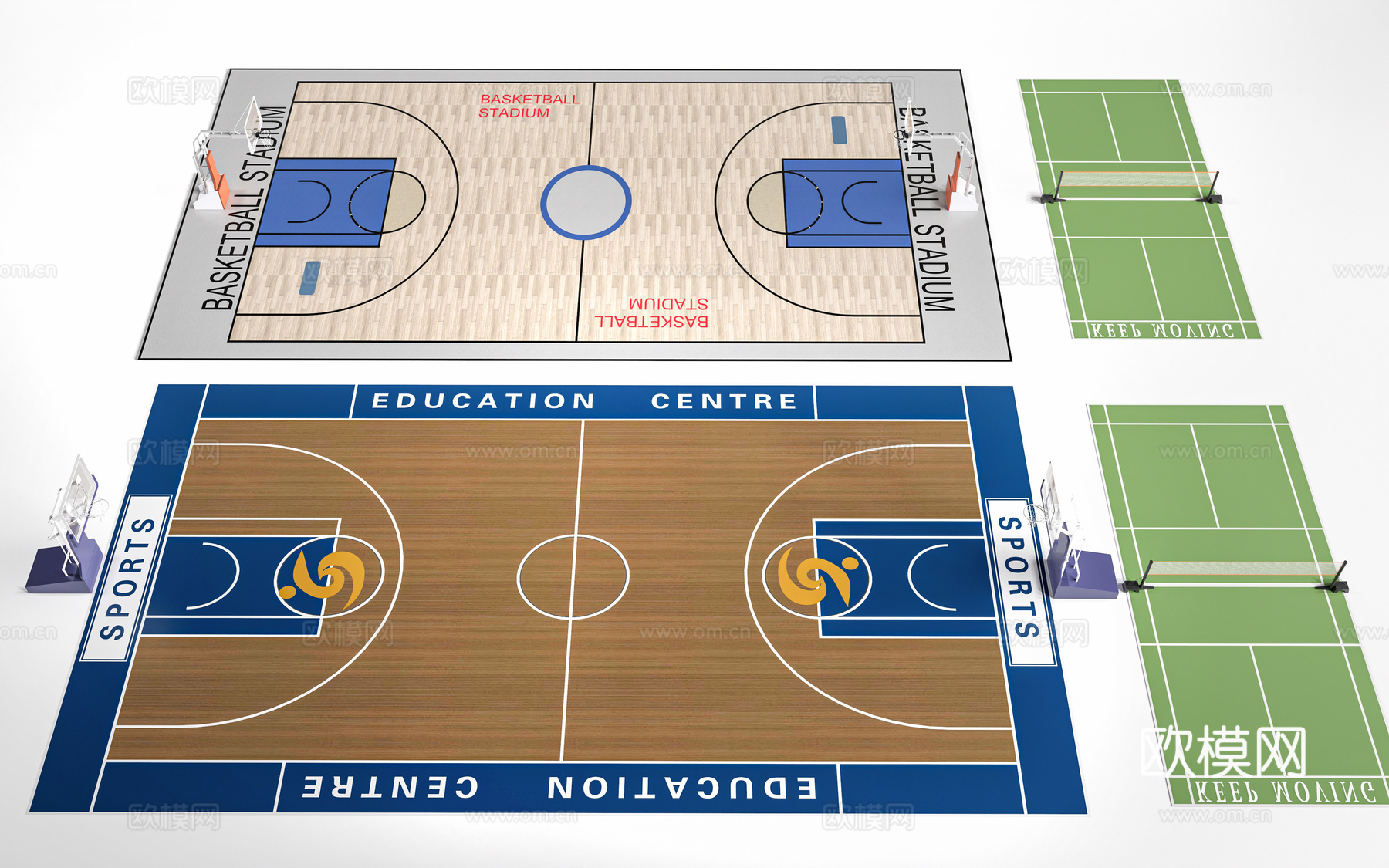 现代篮球场 运动场 室内球场su模型下载（渲染图1）