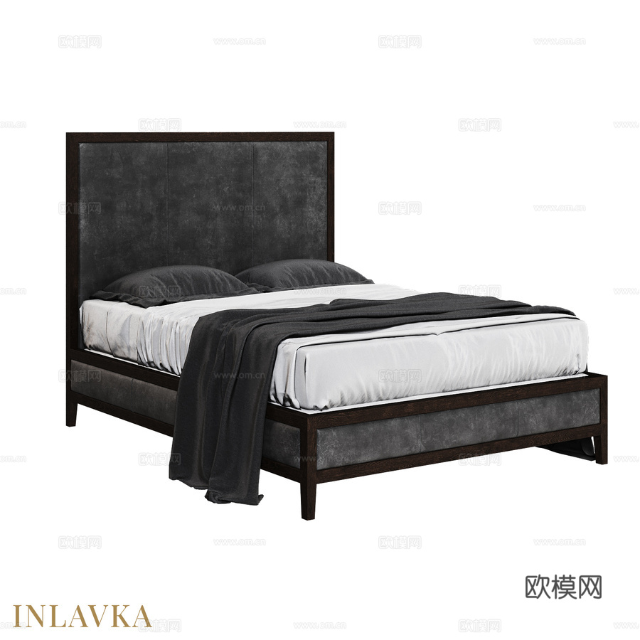 OM床160x200配软质床头板及低矮床尾板3d模型下载