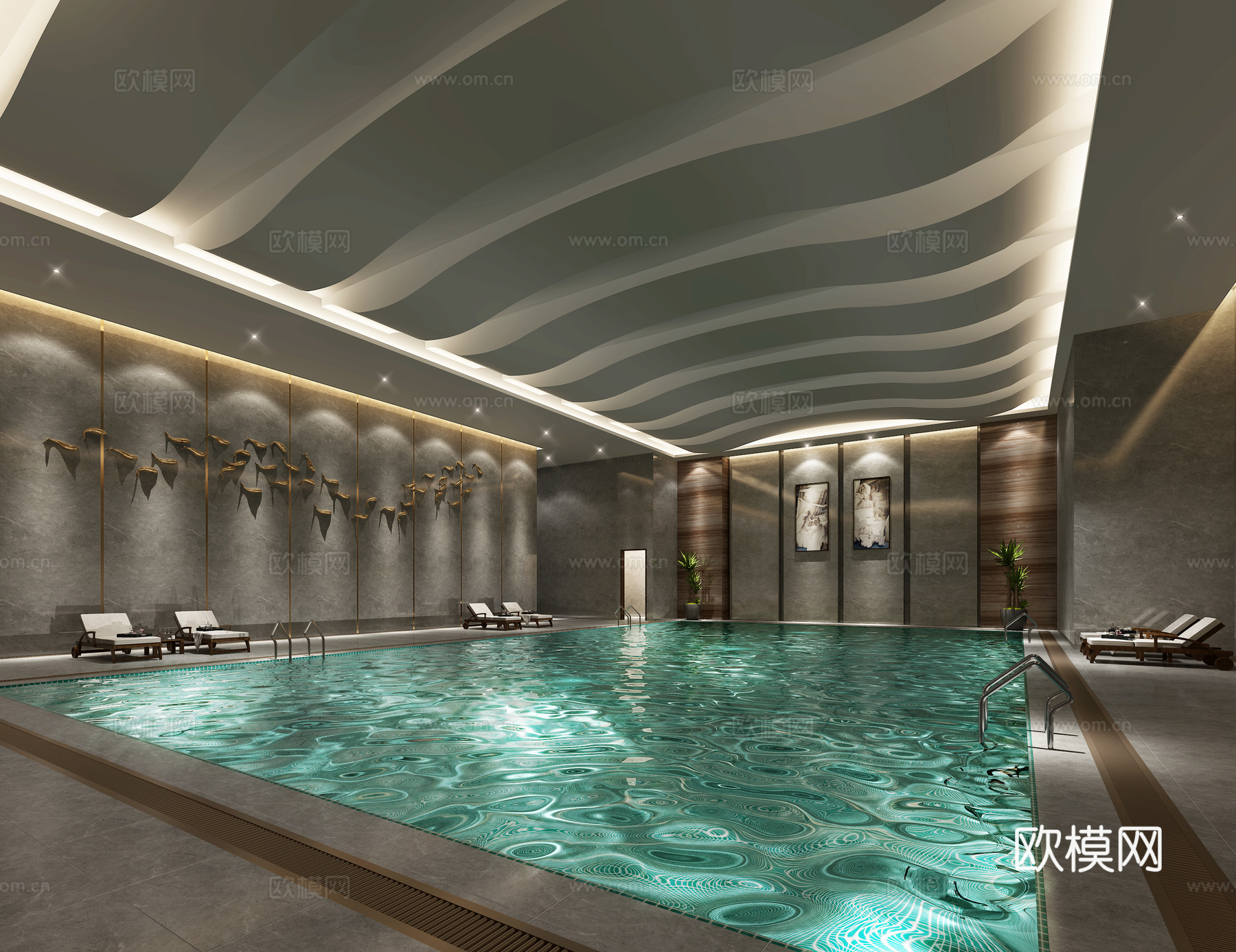 现代游泳池3d模型下载（渲染图1）