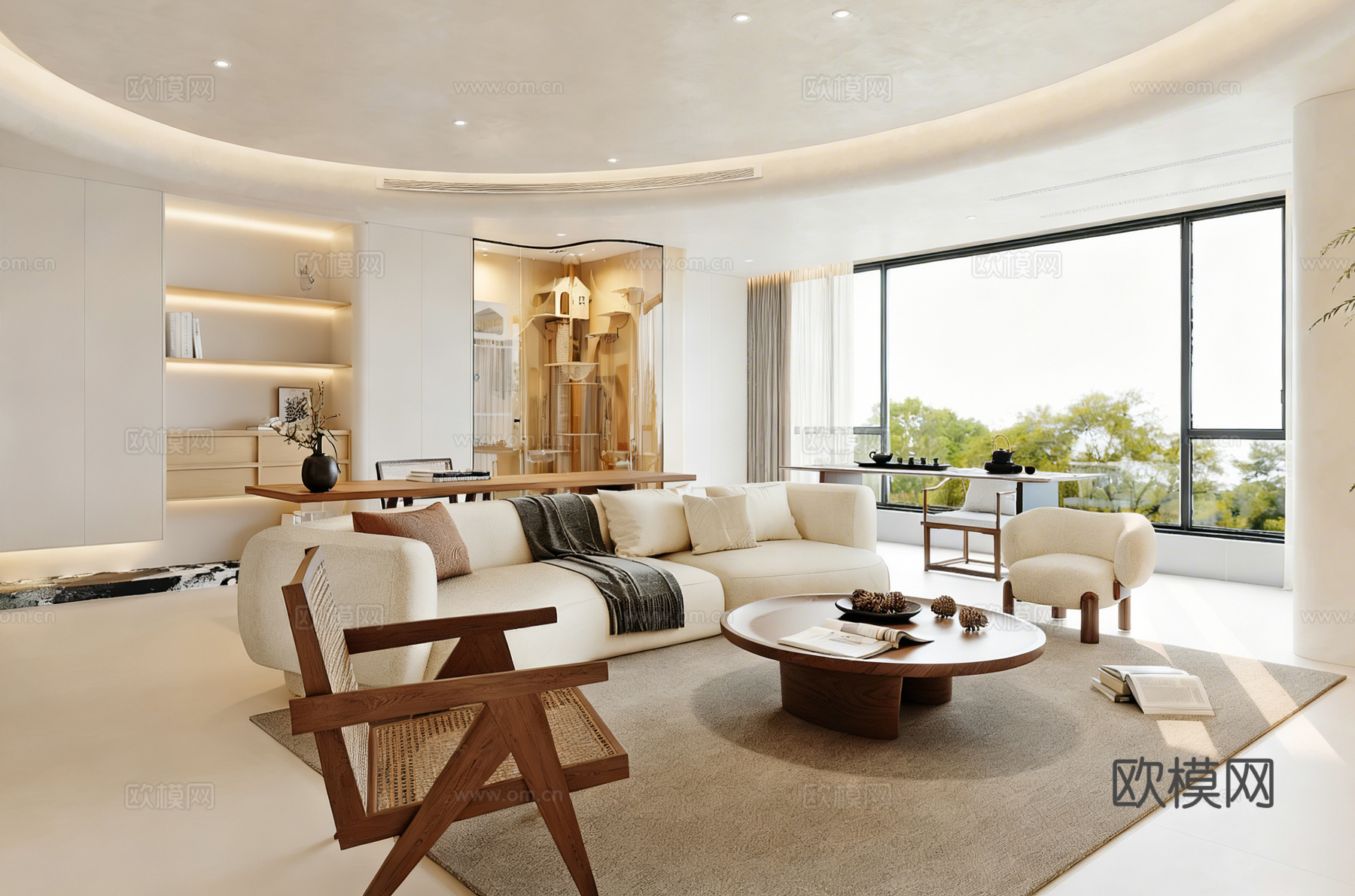 奶油风沙发茶几组合3d模型下载