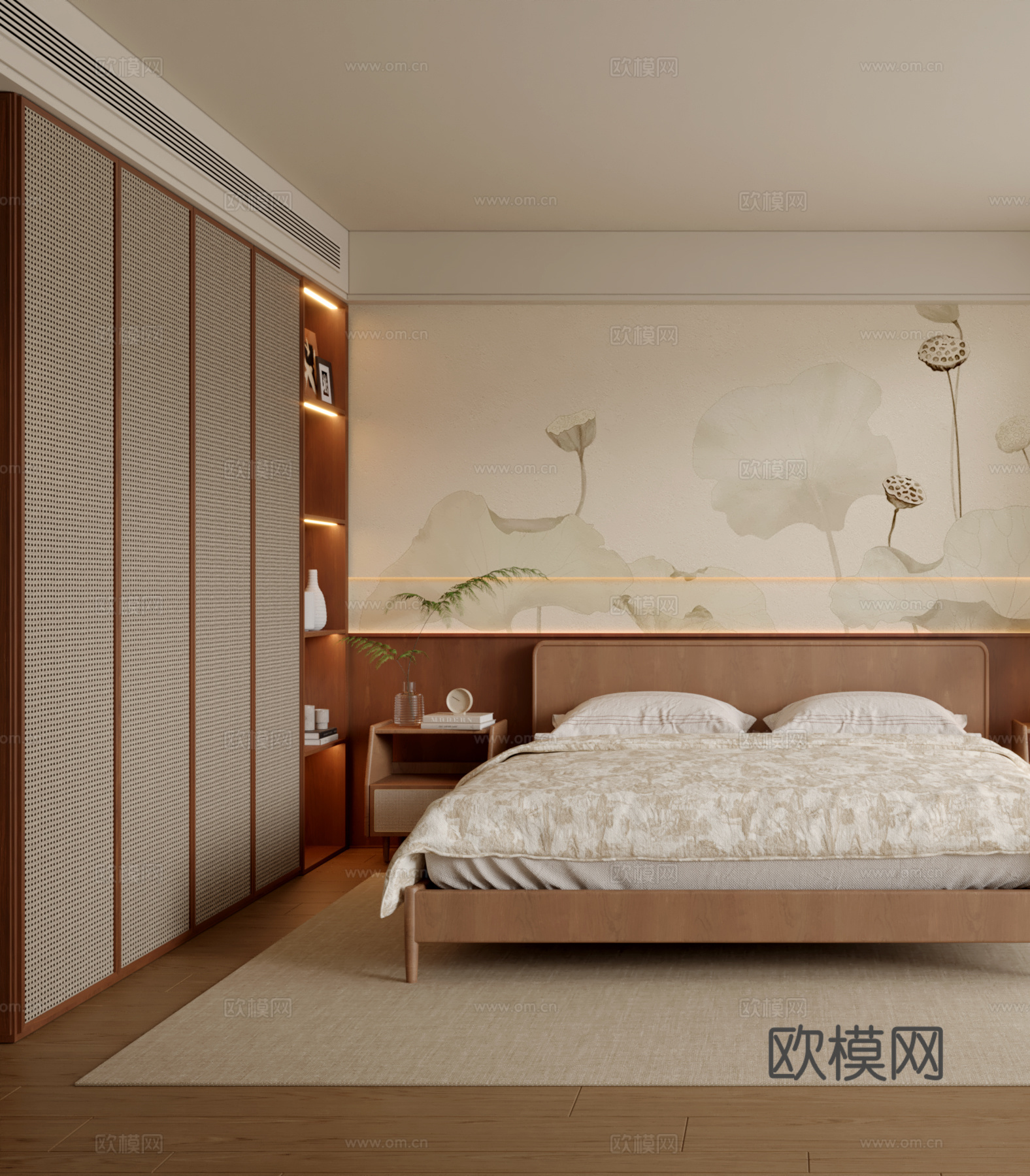 新中式卧室3d模型下载（渲染图2）