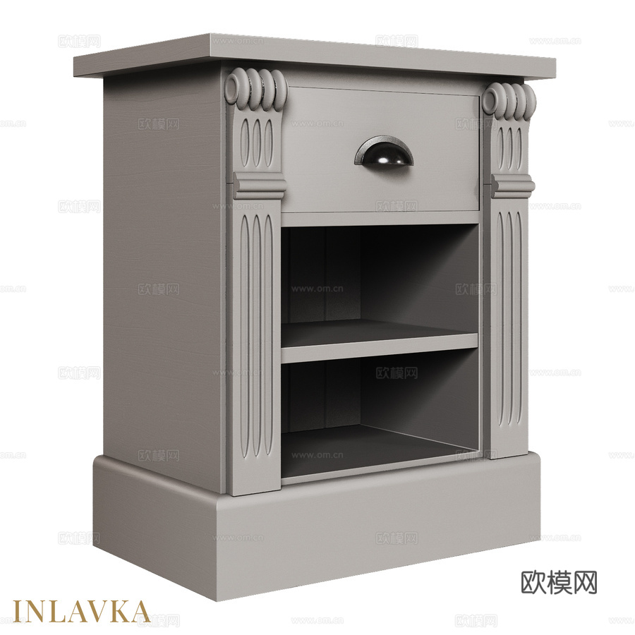 OM经典风格带抽屉与层架床头柜3d模型下载