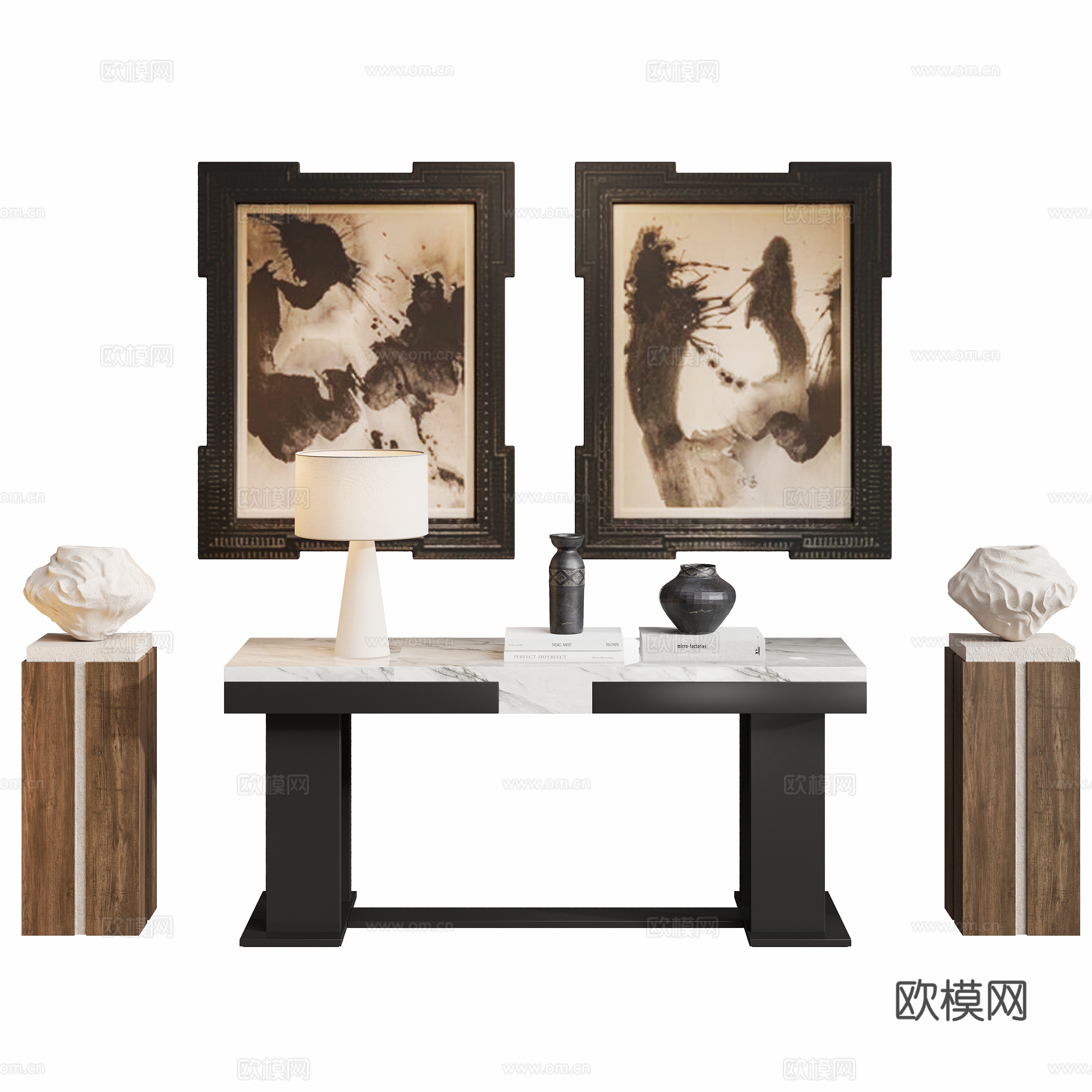 玄关条案挂画饰品su模型