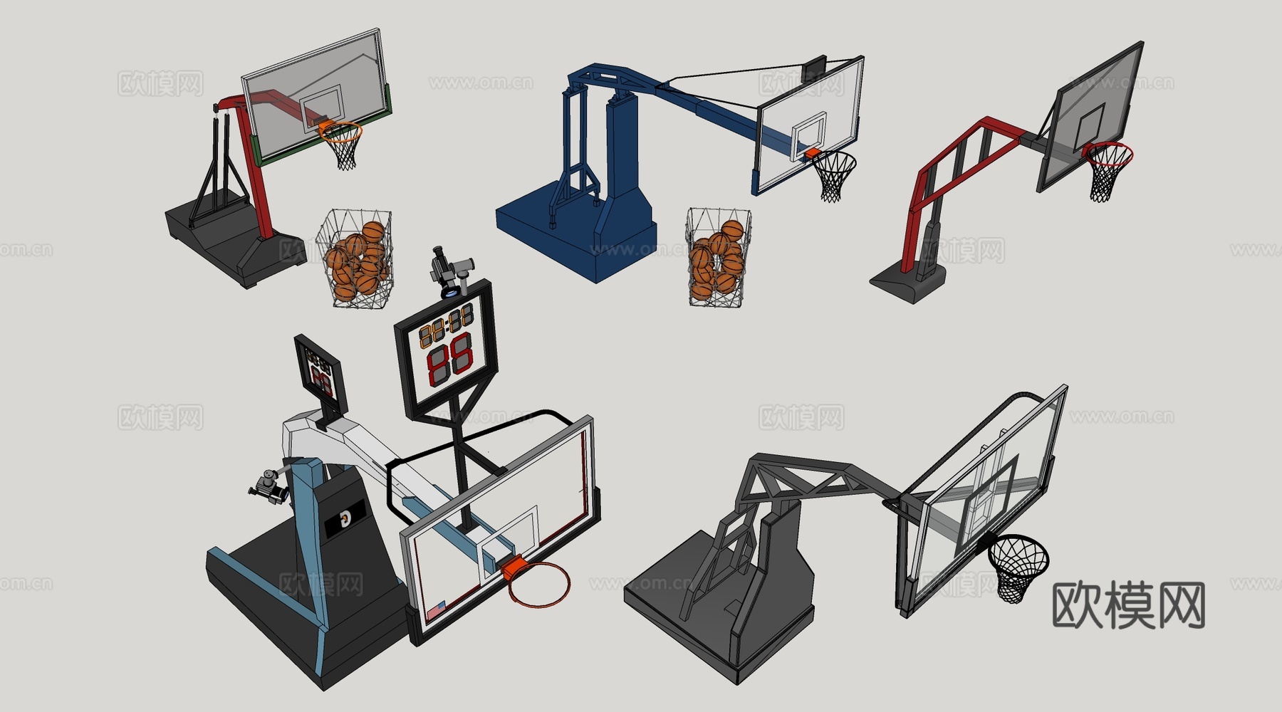 现代篮球架 篮球框su模型