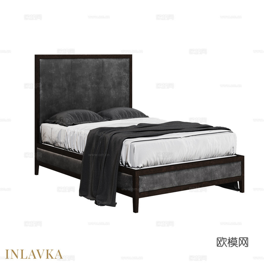 OM床140x200软包头板款，低脚板3d模型下载