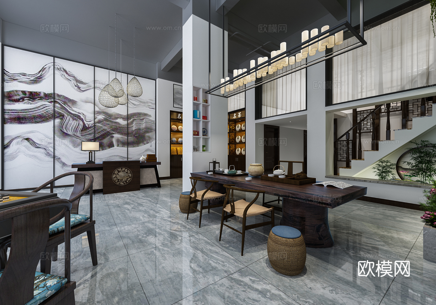 新中式茶叶店3d模型下载（渲染图2）