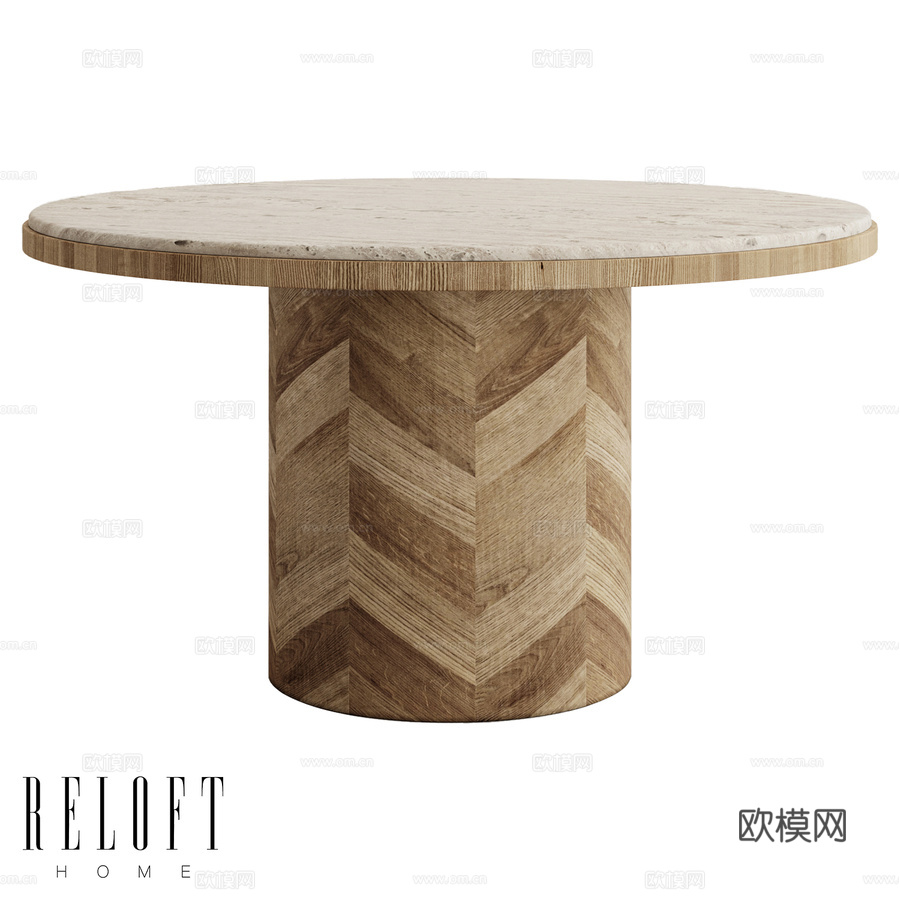 君主餐桌配石灰华台面3d模型下载