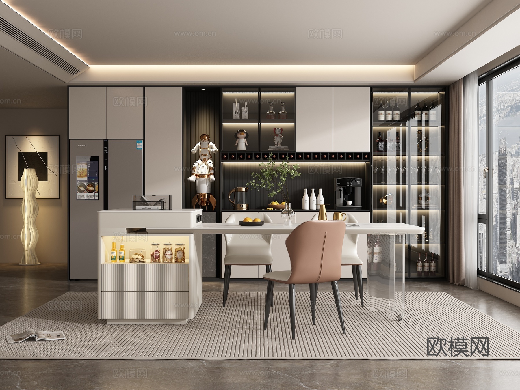 现代岛台餐厅3d模型下载