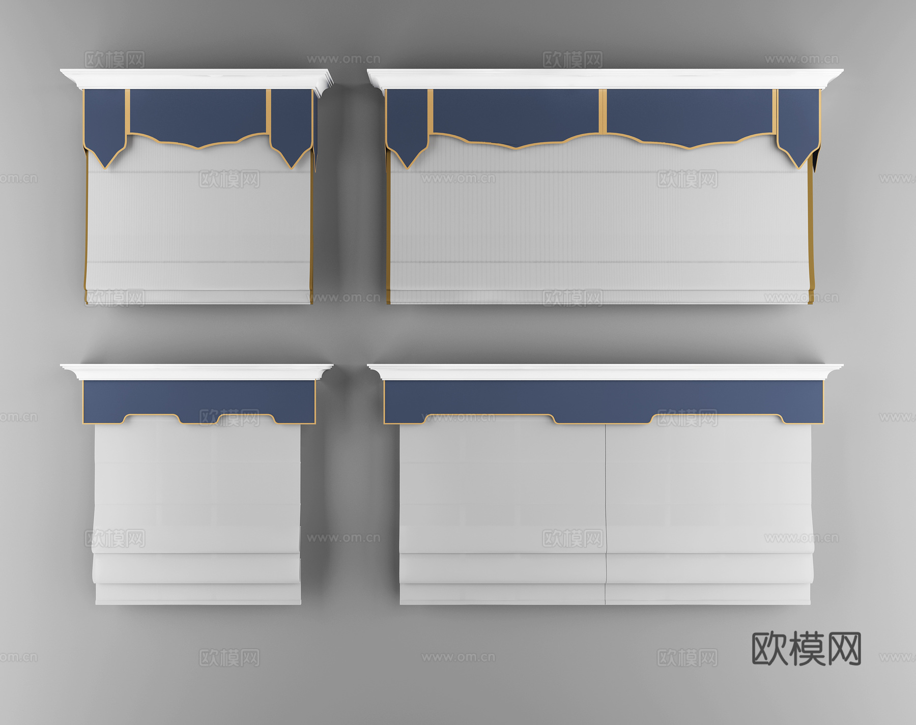 新中式卷帘组合3d模型3d模型下载（渲染图1）