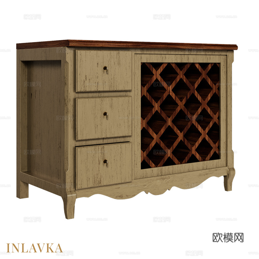 OM经典风格带酒瓶架橱柜3d模型下载
