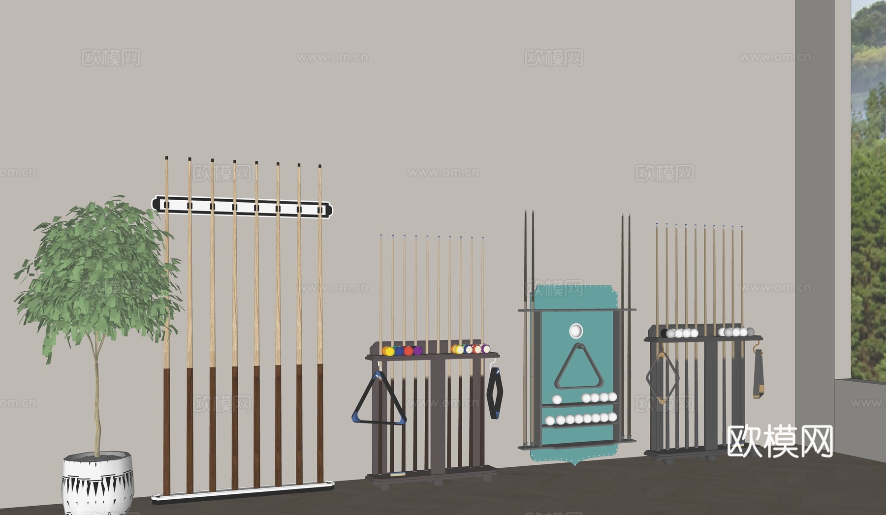 球类器材_桌球杆_台球su模型