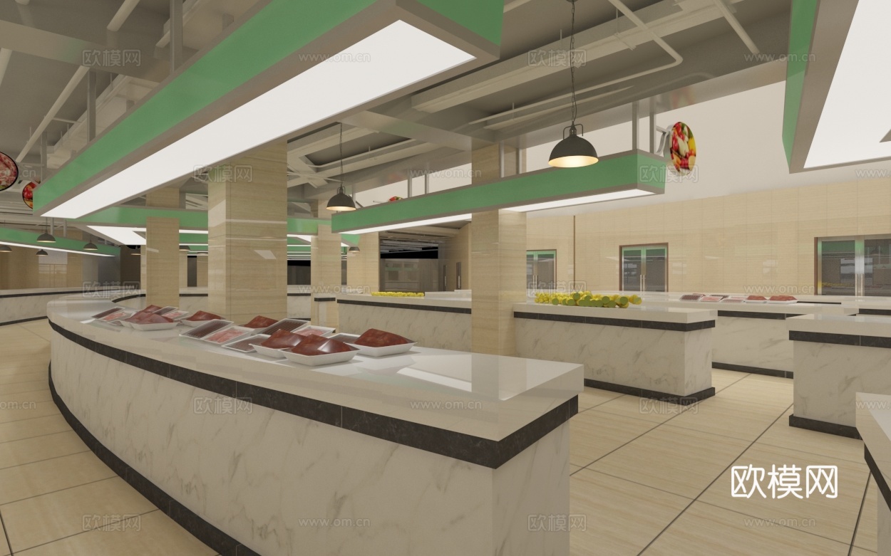 现代市场 吊灯 置物台 物件摆件3d模型下载（渲染图4）