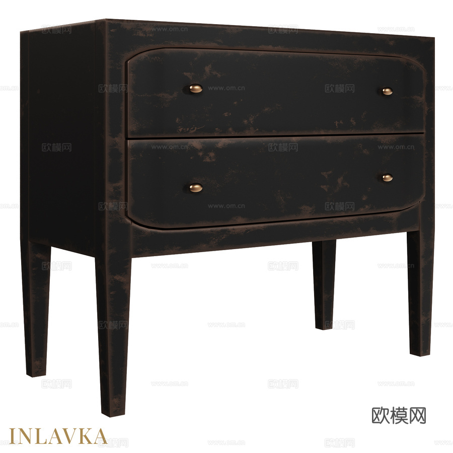 OM美式双抽屉床头柜3d模型下载