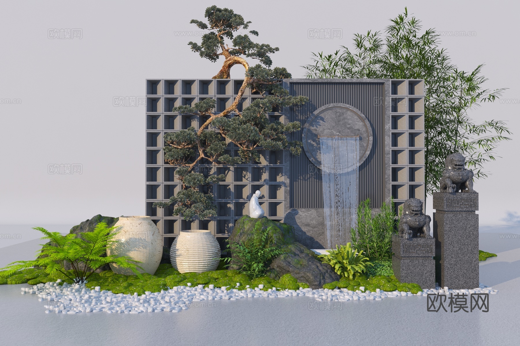 新中式景墙3d模型下载